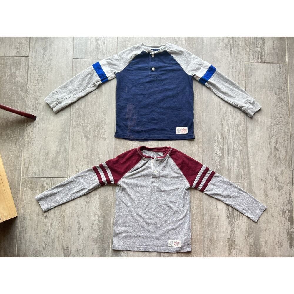 GAP Kid Boy Youth Set Lot of 2 Long Sleeve Henley Casual Everyday Tee S 6-7 READ